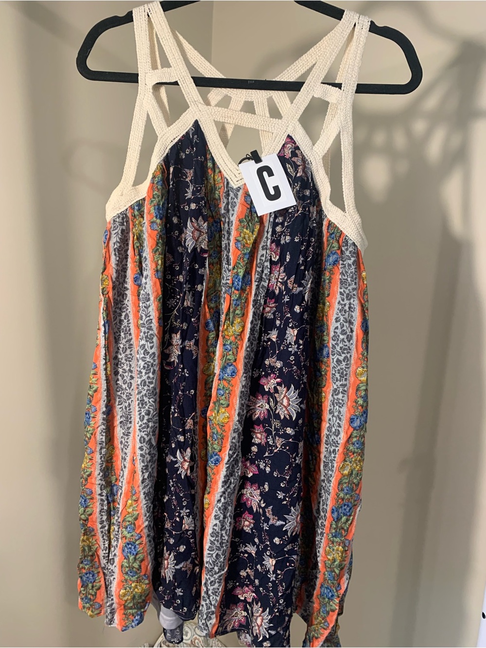 entro Navy Floral & Cream Strappy Midi Dress